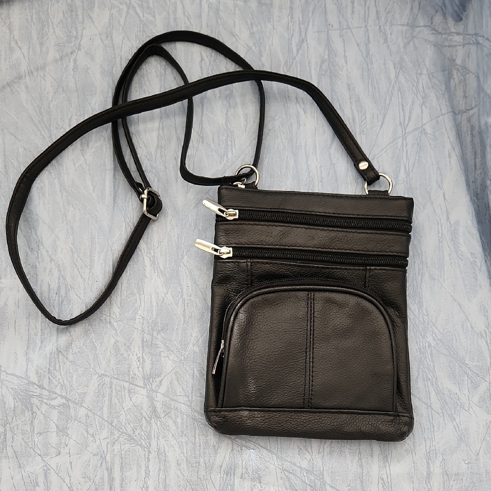 Black Faux Leather Crossbody Bag